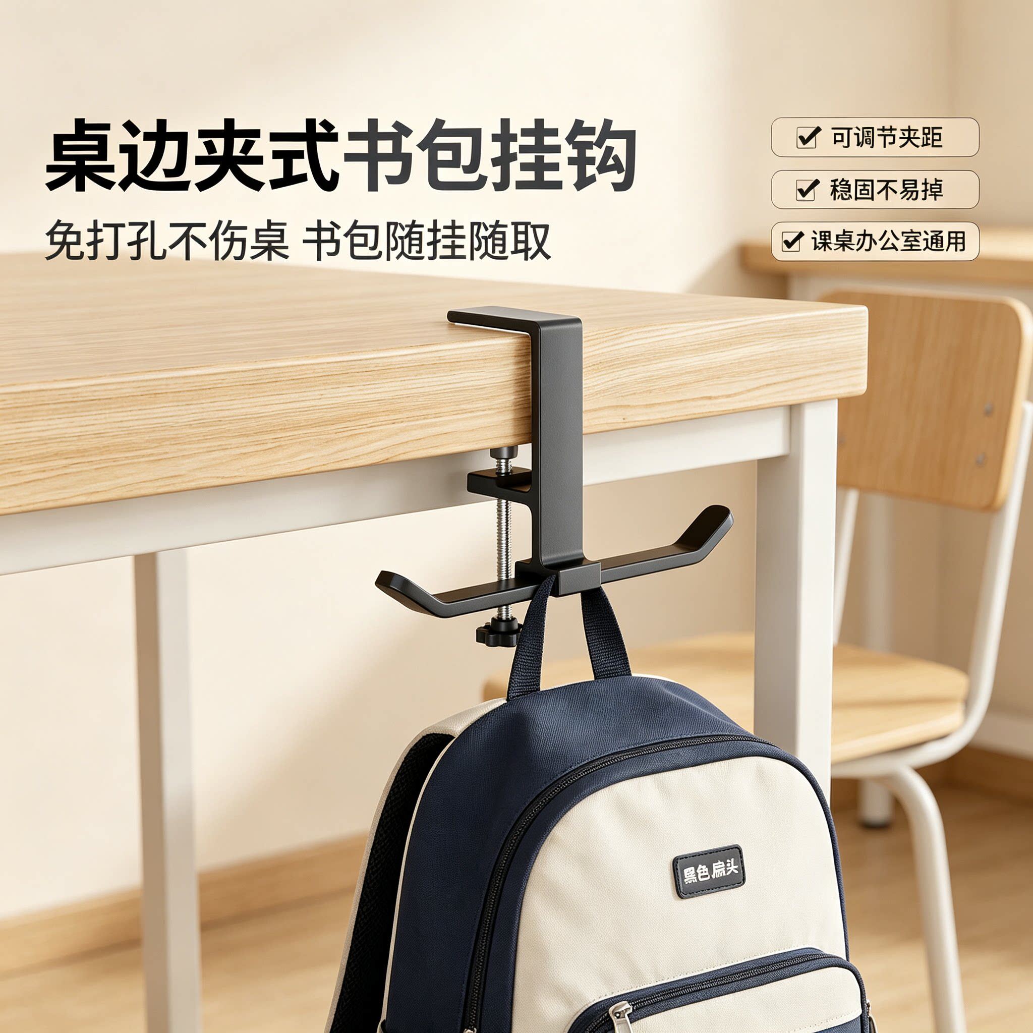 免打孔金属感书桌挂钩夹式承重防撞防磕结实牢固学习桌边挂包好物