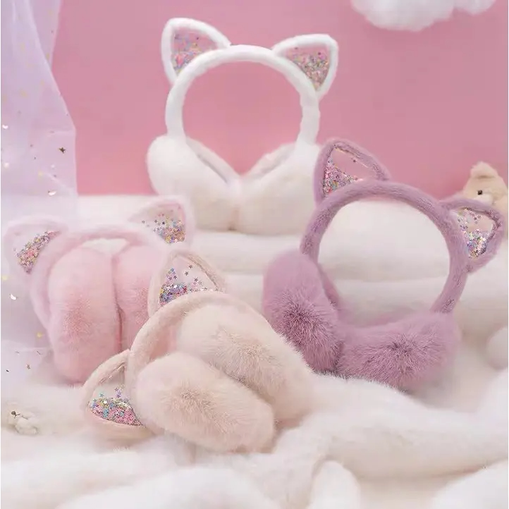 冬季耳罩流沙可爱小猫耳罩儿童加厚长毛女童护耳暖捂耳套保暖耳朵
