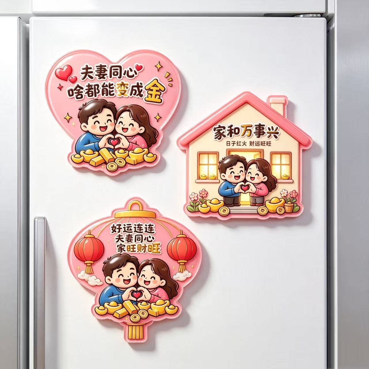 【夫妻同心】亚克力冰箱贴磁吸平面可爱家庭合照装饰贴卡通人物