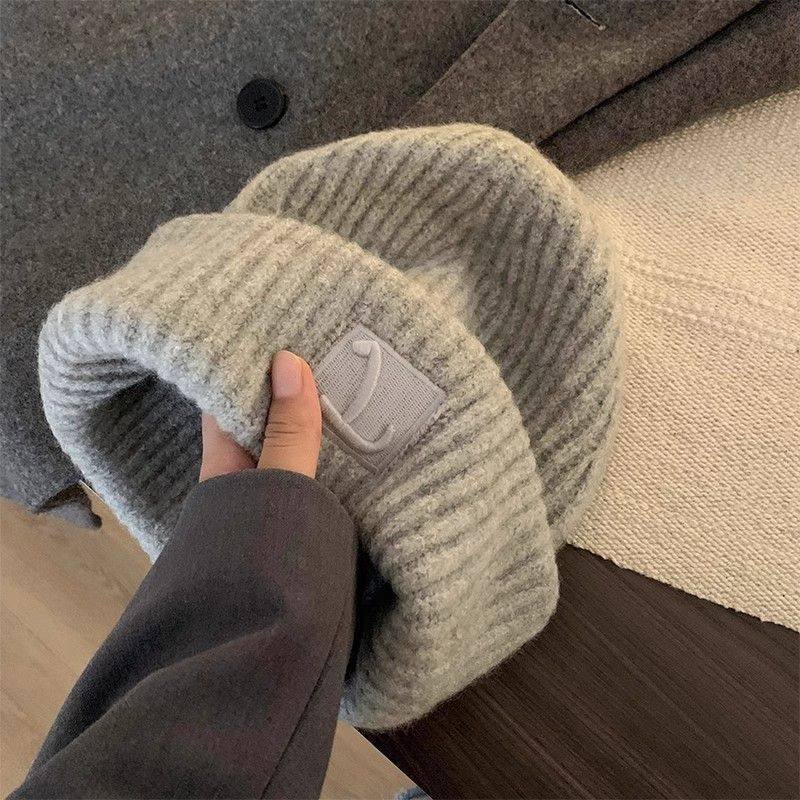 白色大头围宽松毛线帽女秋冬季日系百搭大头围针织帽显脸小帽子