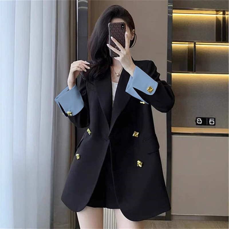 春秋新款西装外套女韩版休闲宽松时尚气质小西服上衣撞色拼接