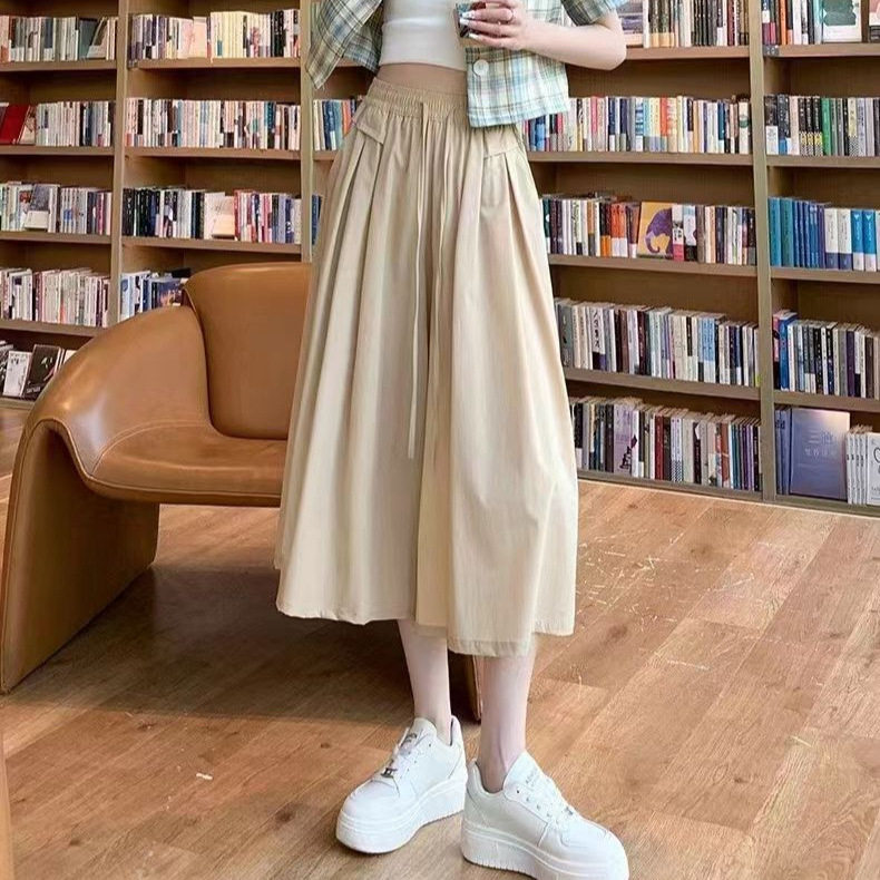 棉麻七分裙裤女夏季薄款高腰绑带宽松显瘦垂感百搭休闲阔腿裙裤