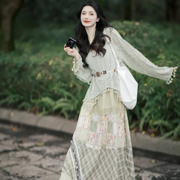 森女部落波西米亚风套装镂空流苏上衣女半身裙春新款森系裙子女装