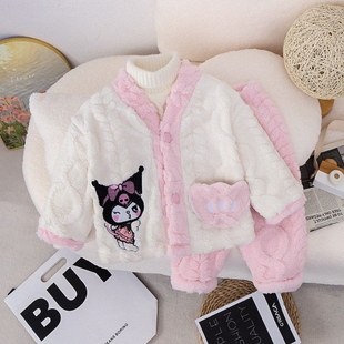 女童珊瑚中大童睡衣秋冬季 家居服 卡通甜美儿童女孩法兰绒宝宝套装