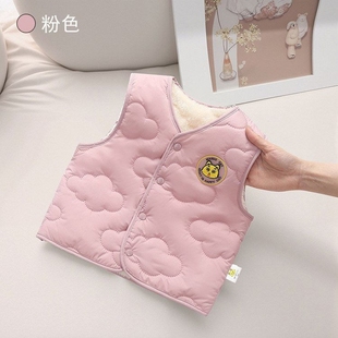 2025秋冬新款卡通儿童羽绒棉加绒马甲男女童宝宝背心中童羽绒宽肩