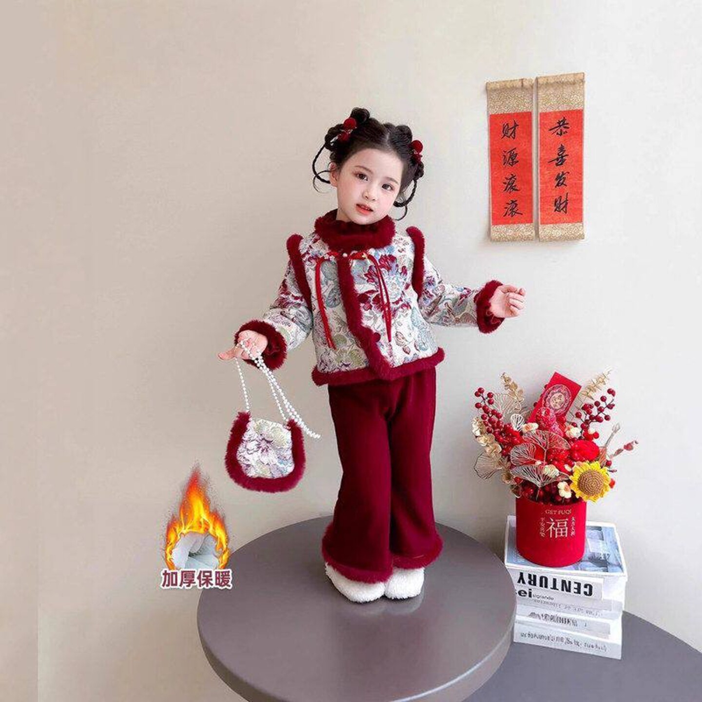 女小童拜年服套装洋气儿童童装新款加绒加厚喜庆过年新中式新年装