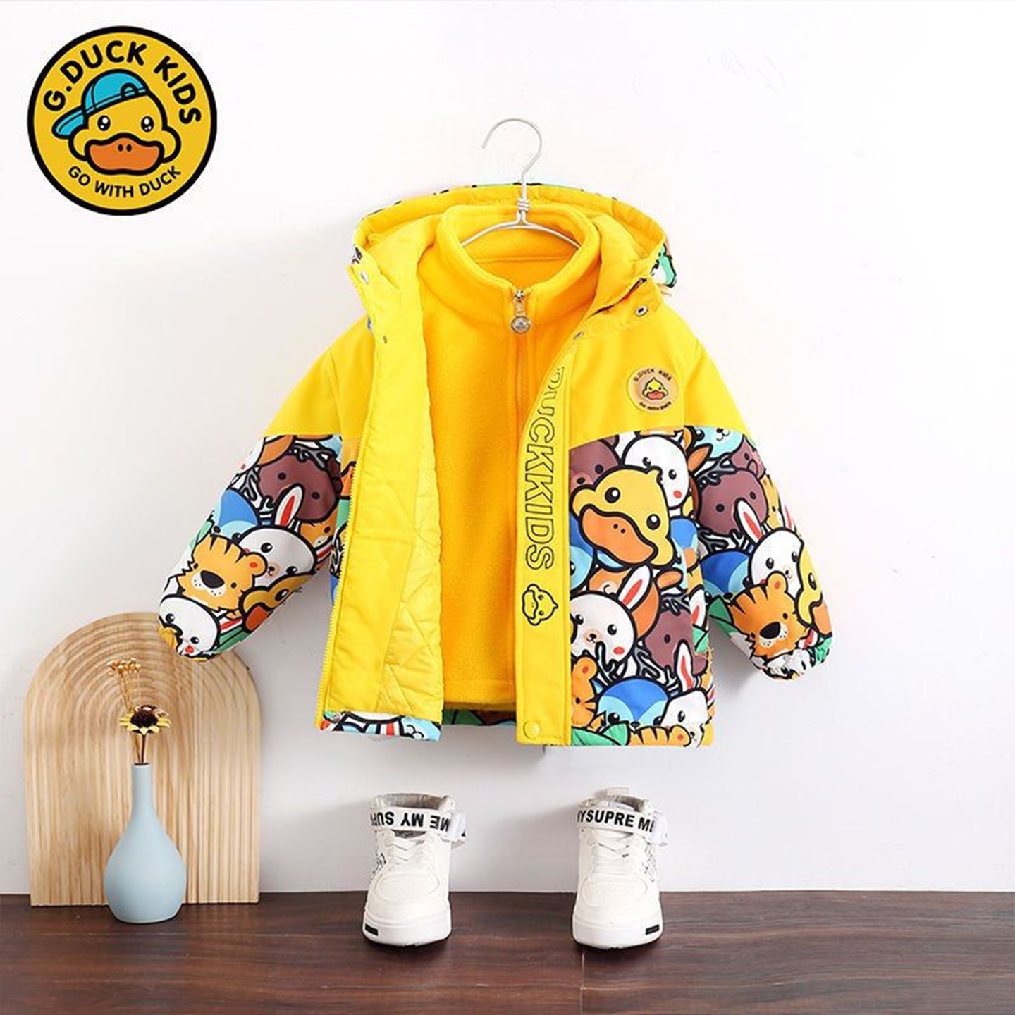 现货小黄鸭三合一男童春秋季童装加厚棉服外套冲锋衣女童儿童风衣,童装/婴儿装/亲子装,儿童冲锋衣,淘宝优惠券,粉丝福利购,淘宝优惠卷