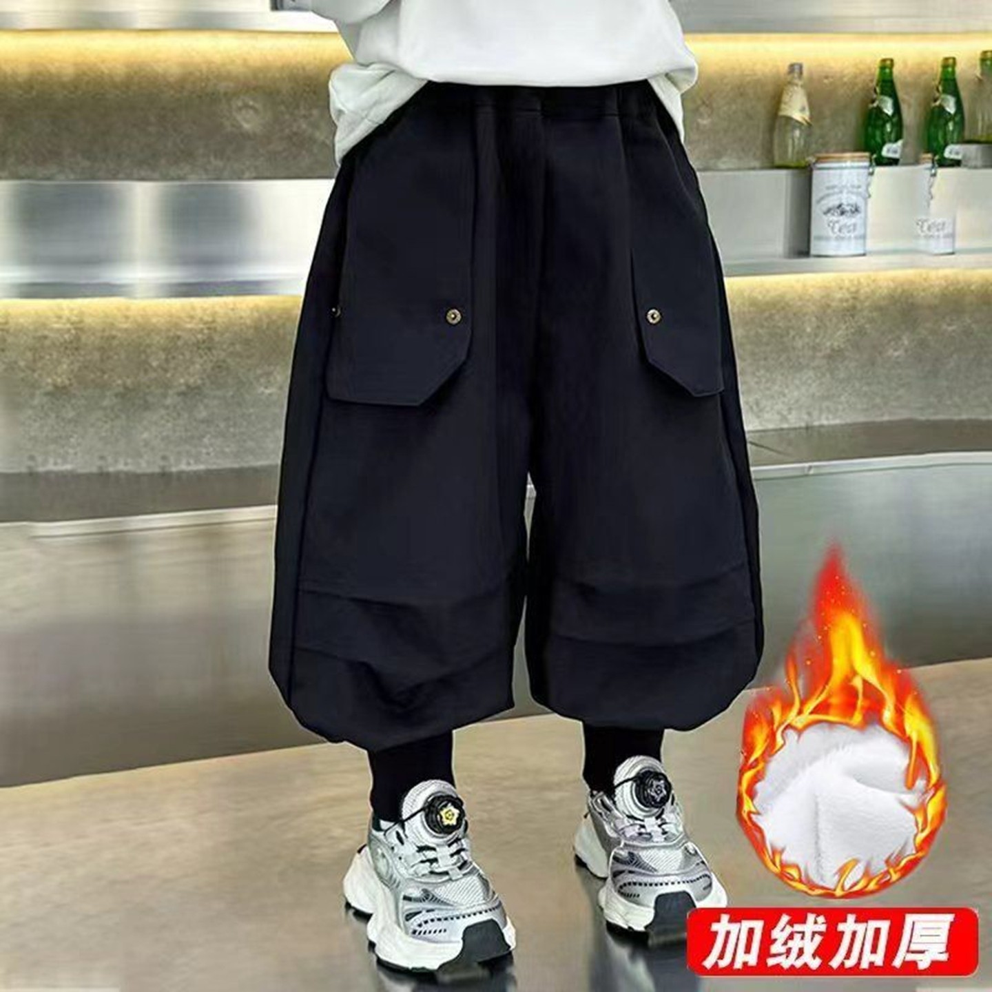 童装韩版男童加绒裤子保暖儿童加厚工装裤秋冬童装新款小童冲锋裤