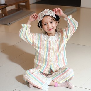 亲子装 时光棉八分袖 春秋特惠 女童甜美花边睡衣家居服套装 2025新品