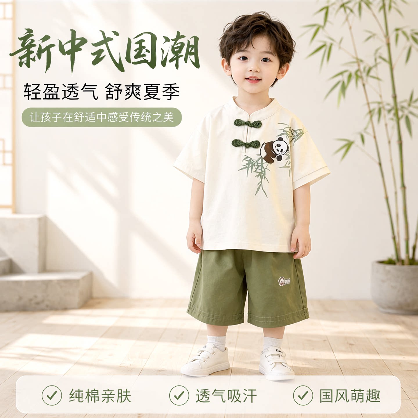 夏季儿童汉服男童夏装新中式唐装图片