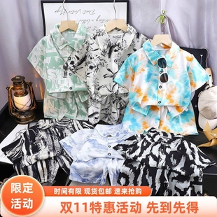 短裤 短袖 衬衫 两件套海滩风宝宝衣服男童夏季 儿童纯棉套装 童装 新款