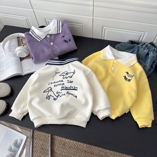 上衣撞色学院风秋季 儿童华棉POLO衫 男童宽松韩版 长袖 打底 2025秋季