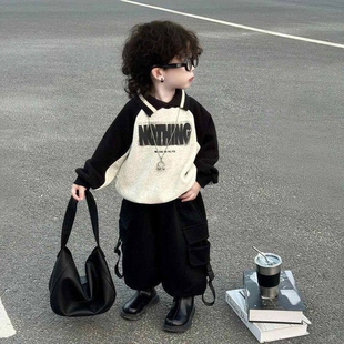 卫衣洋气潮炸街儿童卫裤 男童秋季 男孩撞色POLO衫 春秋新款 潮 套装