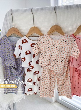 女童家居服花边套装宝宝冰丝小