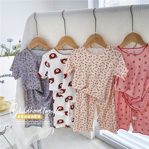 女童家居服花边套装宝宝冰丝小