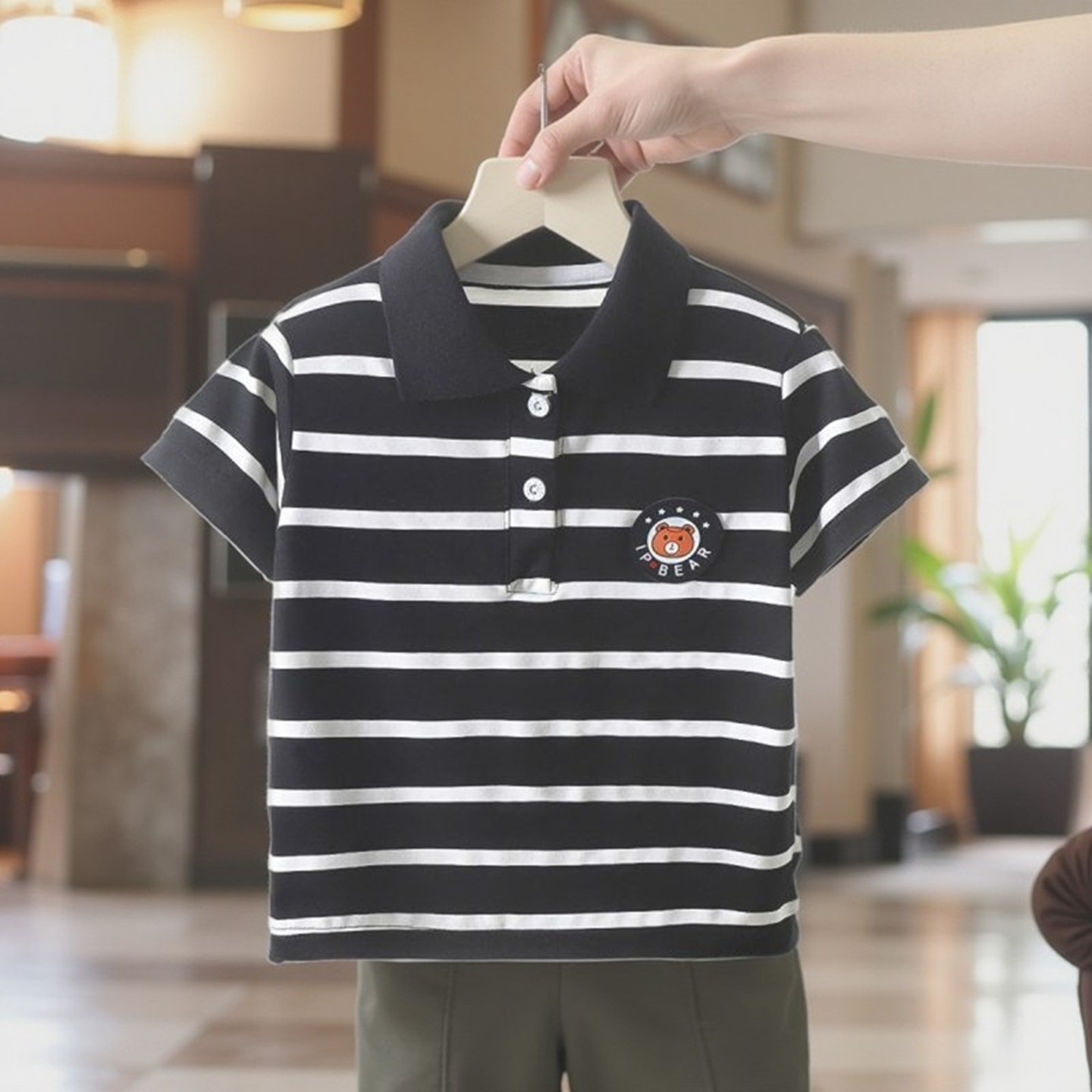 新款莫代尔圆领上衣夏季翻领POLO衫男童薄款休闲条纹短袖百搭T恤,童装/婴儿装/亲子装,T恤,淘宝优惠券,粉丝福利购,淘宝优惠卷