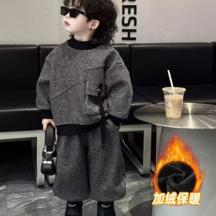 新款男童加绒套装童装冬季洋气卫衣卫裤时尚潮流韩版中小童两件套