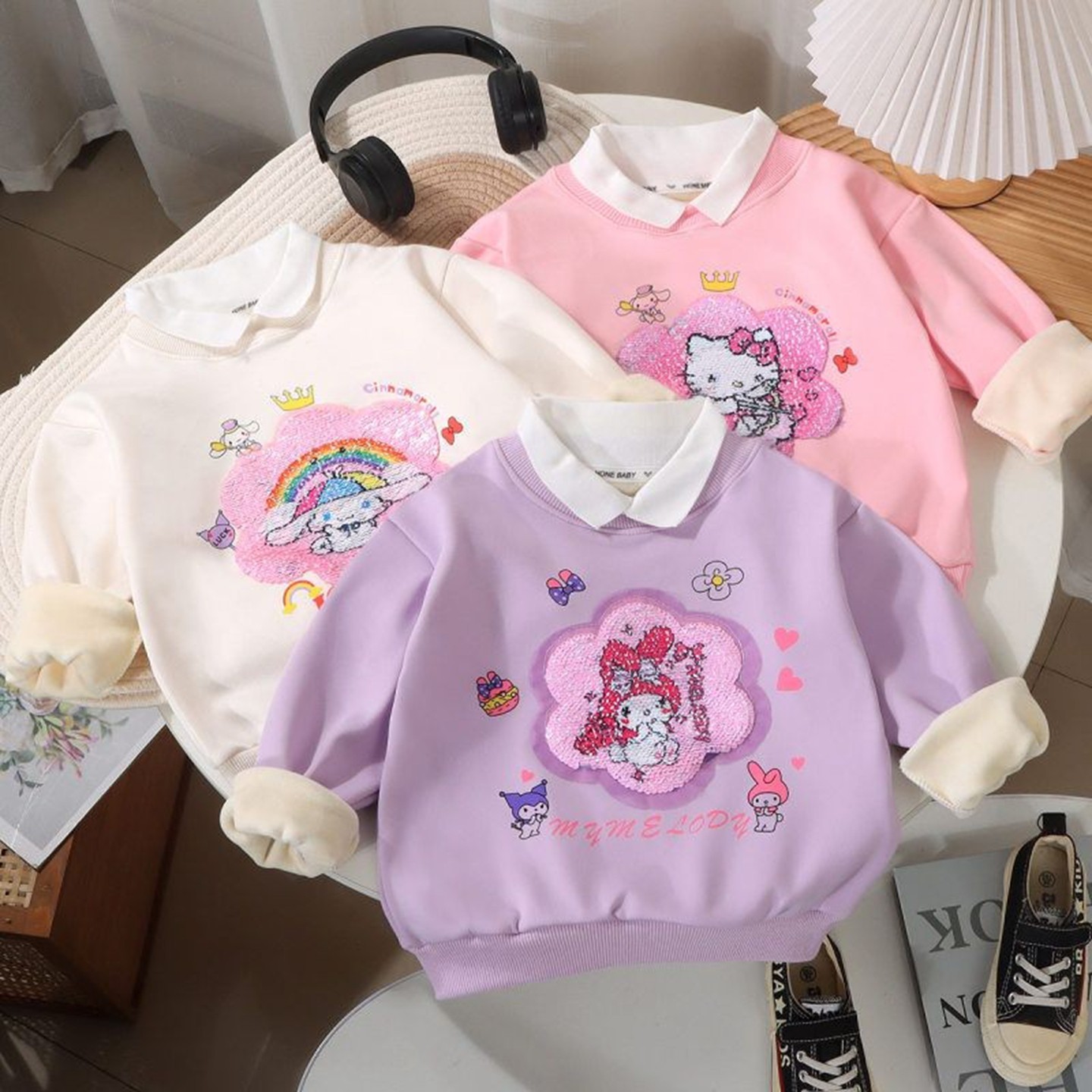 女童亮片变色polo衫翻领加绒卫衣儿童春秋长袖上衣女孩翻转变图案,童装/婴儿装/亲子装,家居服套装,淘宝优惠券,粉丝福利购,淘宝优惠卷