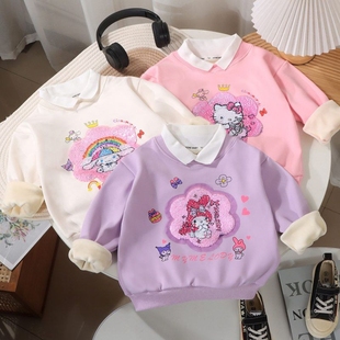 女童亮片变色polo衫 上衣女孩翻转变图案 翻领加绒卫衣儿童春秋长袖