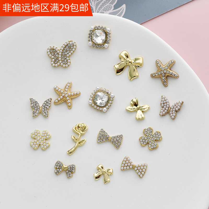 合金镶钻珍珠蝴蝶结发饰材料