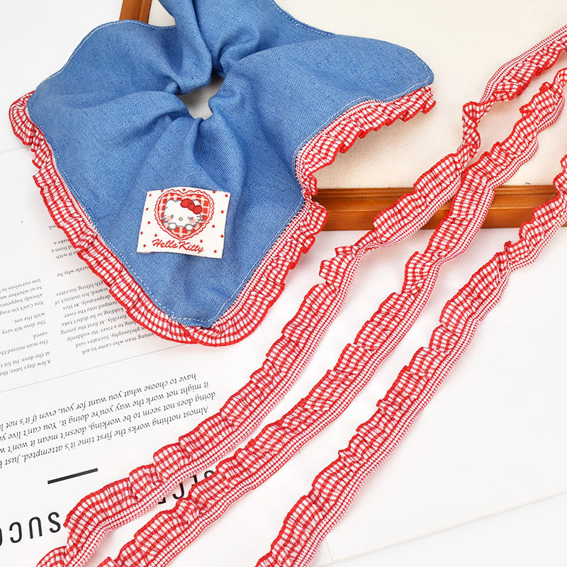 弹力木耳边荷叶边松紧带diy褶皱格子花边 发饰大肠圈材料服饰辅料