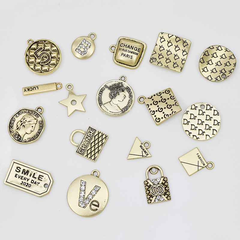 做旧工艺复古镶钻锁合金圆形头像吊坠 手工diy服饰包包饰品配件