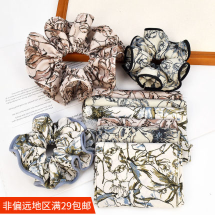 复古水墨印花大肠圈布艺布条 发饰diy手工材料头饰服饰品配件辅料