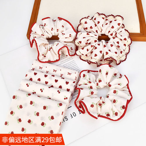 田园风印花朵樱桃爱心蝴蝶结布艺布条 手工发饰品材料大肠圈配件