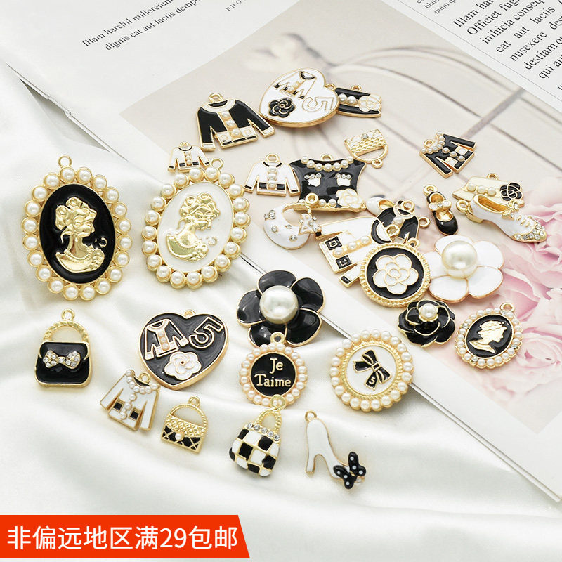 赫本风合金滴油花盘美人头像礼服鞋子包包吊坠 手作diy发饰品材料