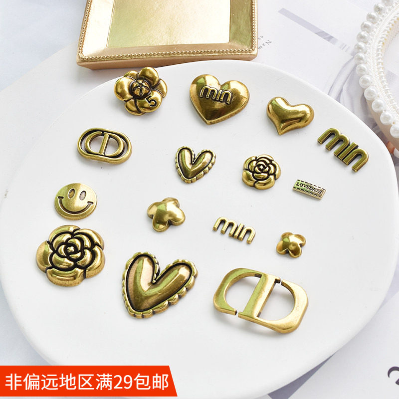 复古做旧合金山茶花爱心桃心字母min 手工diy发夹发箍发饰品材料