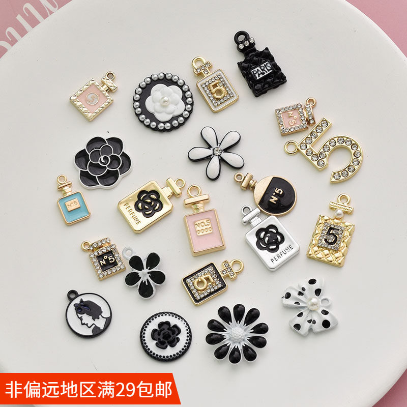 滴油合金镶钻香水瓶吊坠玫瑰花饰品配件 diy手工自制发夹发箍材料