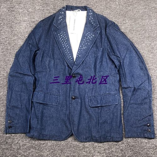 de男款牛仔布休闲西装现货