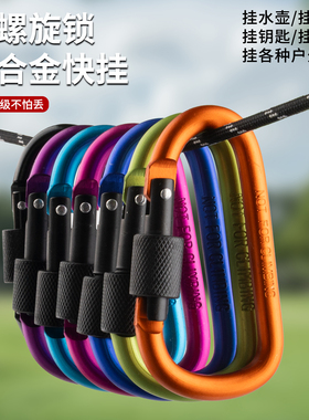 户外多功能铝合金挂扣带锁登山扣钥匙扣帐篷天幕固定风绳扣水瓶扣