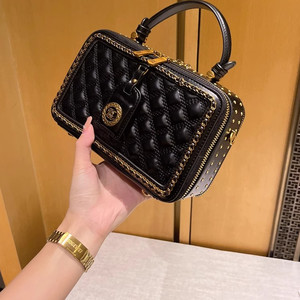 香港正品代购新款高级手提盒子包女菱格链条包轻奢真皮单肩斜挎包