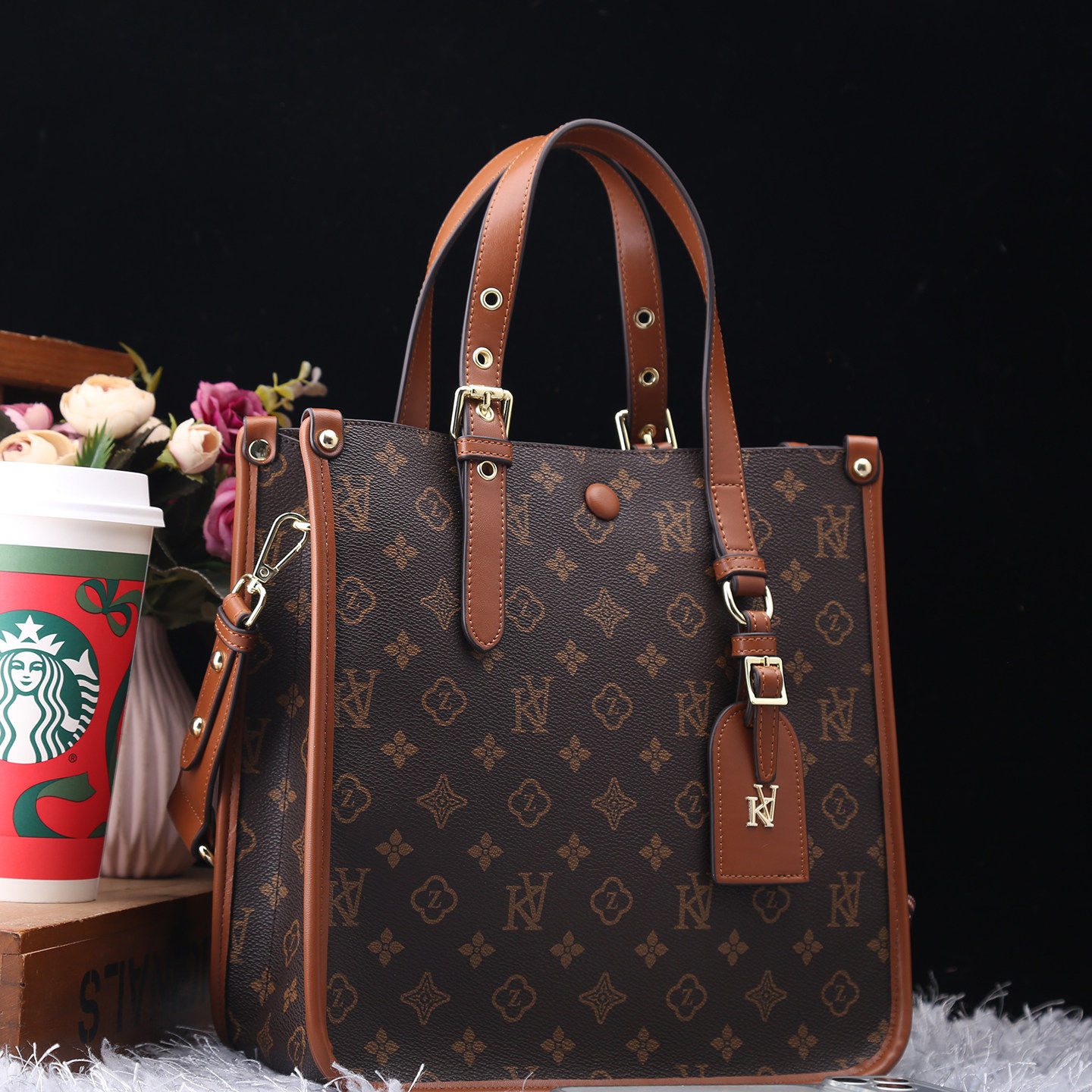 香港正品代购新款真皮手提包女士印花托特包大容量单肩包通勤包女