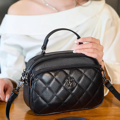 香港免税代购新款真皮手提单肩包女士菱格大容量头层牛皮斜挎包女