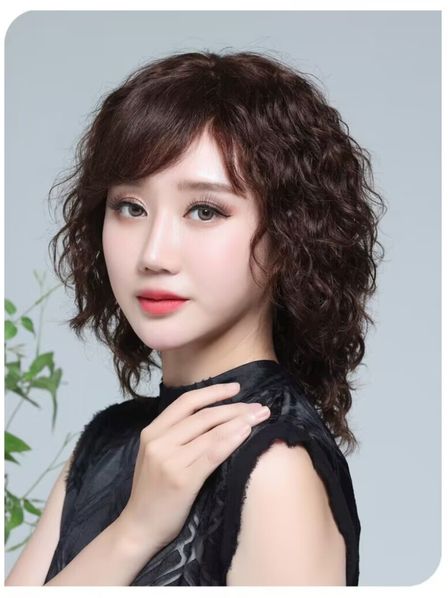 高档小函假发高端羊毛卷发型女士假发发套时尚妈妈假发中老年透气