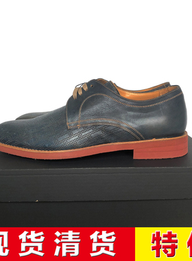 特价清货 公价6900意大利产一线R镂空雕科蓝色头层牛皮手工德比鞋