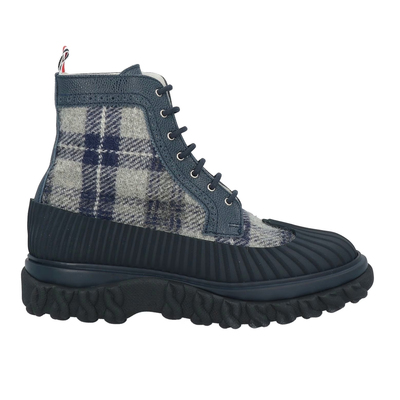 公价7820 意大利超一线 THOM BROWNE 秋冬格纹拼接法兰绒厚底短靴
