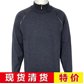 特价 吉超 秋冬 现货清货 皮拼接 深蓝色羊毛毛衣