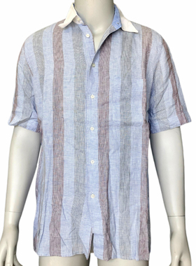 现货清货 公价8200 意大利顶吉奢侈 FC 提花格纹轻薄亚麻短袖衬衫