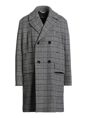 公价17800 意大利一线 BOSS 秋冬 灰色格纹羊毛毛呢大衣