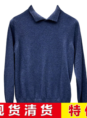 现货清货 意大利顶吉品牌Andre Maurice秋冬深蓝色山羊绒翻领毛衣