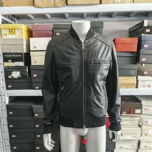 修身 现货清货超低特价 拼接网眼羔羊皮 秋冬 黑色皮衣 意大利一线S
