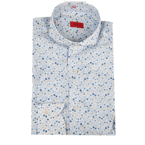 公价6200 那不勒斯顶吉 ISAIA 四季 蓝色碎花爱尔兰亚麻 长袖衬衫