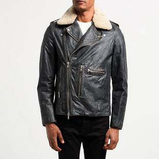 专业一线 S 秋冬 脱卸羔羊毛衣领 重工做旧 擦色小牛皮 皮衣