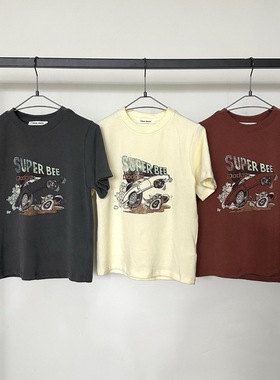 现 25秋季新款韩国东大门VISUAL SPACE字母小车卡通印花半袖T恤