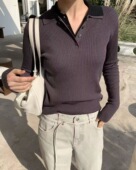 针织衫 现 韩国东大门mohhe翻领螺纹修身 显瘦薄款 26春季 新款