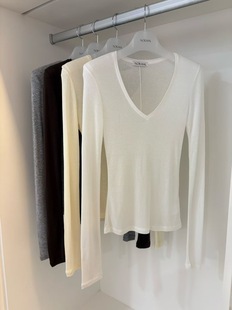 现 26春季新款韩国东大门NORMAL 简约纯色V领薄透打底衫T恤