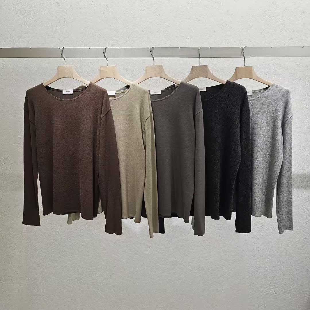 现 25秋新款韩国东大门STATEMENT女洋气圆领安哥拉羊毛长袖针织衫